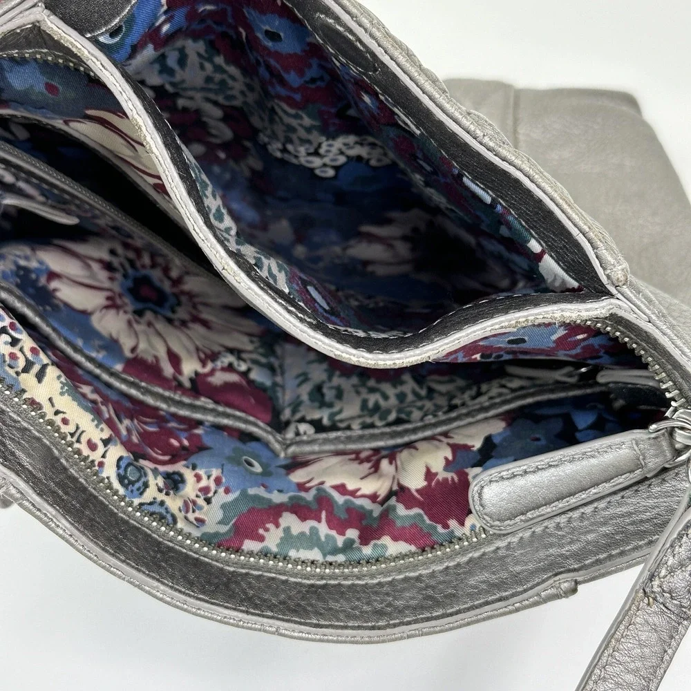 Vera Bradley Quilted Leather Molly Crossbody Purse Silver Metallic Crossbody Bag